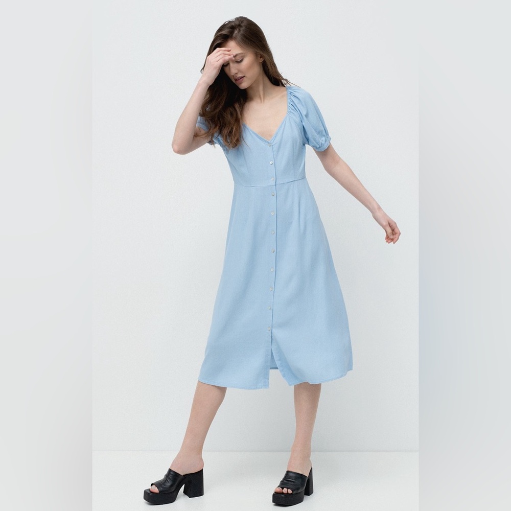 Vero Moda blue puff sleeve midi dress‎